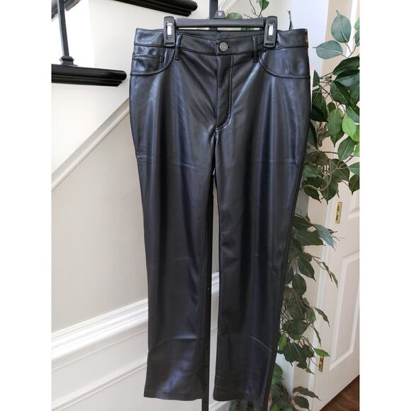 Joie Pants Womens 6 Black Solid Faux Leather Straight Leg 5 Pocket Regular Fit - Picture 2 of 11